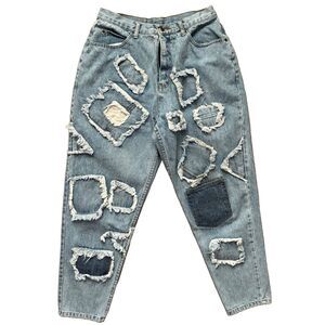 Vintage 90s Seruchi High Rise Tapered Patchwork Jeans Size 31x27 Retro Boho Rare